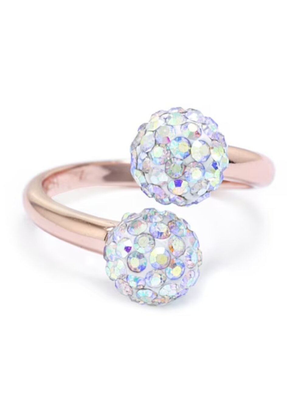 Sparkle Allure Mystic Fire Crystal Bypass Ring | 14K Rose Gold Over Brass Statem